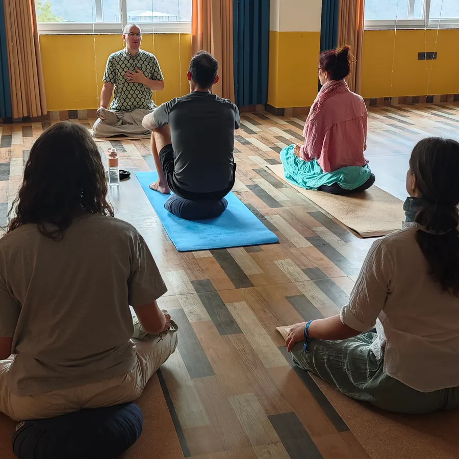 Seated meditation in the practice hall