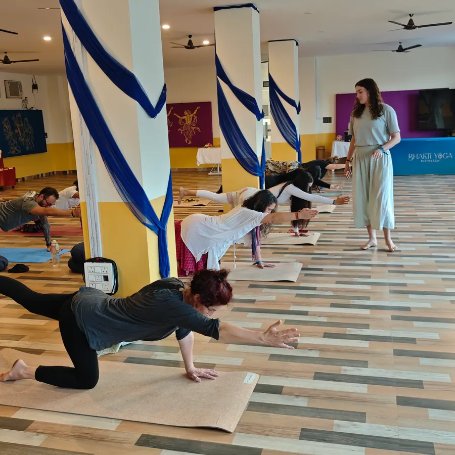 A playful yoga session in the hall